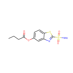 CCCC(=O)Oc1ccc2sc(S(N)(=O)=O)nc2c1 ZINC000026503356