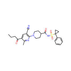 CCCC(=O)c1cc(C#N)c(N2CCC(C(=O)NS(=O)(=O)C3(c4ccccc4)CC3)CC2)nc1C ZINC000169353955