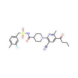 CCCC(=O)c1cc(C#N)c(N2CCC(C(=O)NS(=O)(=O)Cc3ccc(C)c(F)c3)CC2)nc1C ZINC000139537678