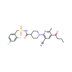 CCCC(=O)c1cc(C#N)c(N2CCC(C(=O)NS(=O)(=O)Cc3ccc(F)cc3F)CC2)nc1C ZINC000143903594