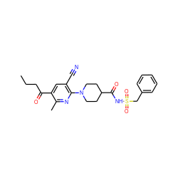 CCCC(=O)c1cc(C#N)c(N2CCC(C(=O)NS(=O)(=O)Cc3ccccc3)CC2)nc1C ZINC000139716074