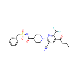 CCCC(=O)c1cc(C#N)c(N2CCC(C(=O)NS(=O)(=O)Cc3ccccc3)CC2)nc1C(F)F ZINC000169348403