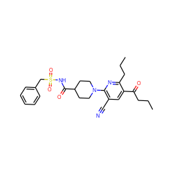 CCCC(=O)c1cc(C#N)c(N2CCC(C(=O)NS(=O)(=O)Cc3ccccc3)CC2)nc1CCC ZINC000169348404