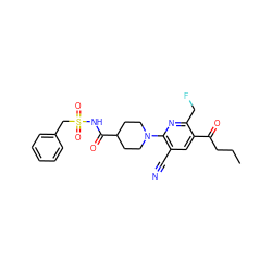 CCCC(=O)c1cc(C#N)c(N2CCC(C(=O)NS(=O)(=O)Cc3ccccc3)CC2)nc1CF ZINC000169348402