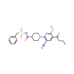 CCCC(=O)c1cc(C#N)c(N2CCC(C(=O)NS(=O)(=O)Cc3ccccc3)CC2)nc1OC ZINC000139938200