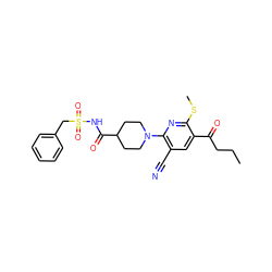 CCCC(=O)c1cc(C#N)c(N2CCC(C(=O)NS(=O)(=O)Cc3ccccc3)CC2)nc1SC ZINC000140482743