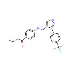 CCCC(=O)c1ccc(NCc2c[nH]nc2-c2ccc(C(F)(F)F)cc2)cc1 ZINC000063539516