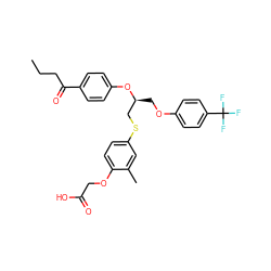 CCCC(=O)c1ccc(O[C@@H](COc2ccc(C(F)(F)F)cc2)CSc2ccc(OCC(=O)O)c(C)c2)cc1 ZINC000028704679