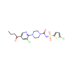 CCCC(=O)c1cnc(N2CCN(C(=O)NS(=O)(=O)c3ccc(Cl)s3)CC2)c(Cl)c1 ZINC000035953113