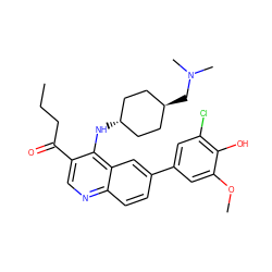 CCCC(=O)c1cnc2ccc(-c3cc(Cl)c(O)c(OC)c3)cc2c1N[C@H]1CC[C@H](CN(C)C)CC1 ZINC000473152125