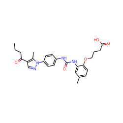 CCCC(=O)c1cnn(-c2ccc(NC(=O)Nc3cc(C)ccc3OCCCC(=O)O)cc2)c1C ZINC000299834122