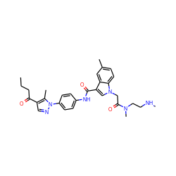 CCCC(=O)c1cnn(-c2ccc(NC(=O)c3cn(CC(=O)N(C)CCNC)c4ccc(C)cc34)cc2)c1C ZINC000299825300