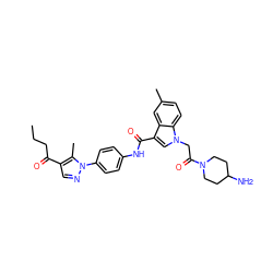 CCCC(=O)c1cnn(-c2ccc(NC(=O)c3cn(CC(=O)N4CCC(N)CC4)c4ccc(C)cc34)cc2)c1C ZINC000299827526