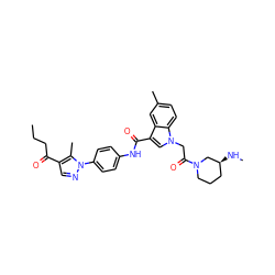 CCCC(=O)c1cnn(-c2ccc(NC(=O)c3cn(CC(=O)N4CCC[C@H](NC)C4)c4ccc(C)cc34)cc2)c1C ZINC000299825541