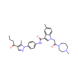 CCCC(=O)c1cnn(-c2ccc(NC(=O)c3cn(CC(=O)N4CCCN(C)CC4)c4ccc(C)cc34)cc2)c1C ZINC000299830244