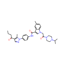 CCCC(=O)c1cnn(-c2ccc(NC(=O)c3cn(CC(=O)N4CCN(C(C)C)CC4)c4ccc(C)cc34)cc2)c1C ZINC000299827600