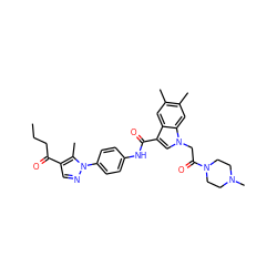 CCCC(=O)c1cnn(-c2ccc(NC(=O)c3cn(CC(=O)N4CCN(C)CC4)c4cc(C)c(C)cc34)cc2)c1C ZINC000203555025