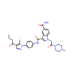 CCCC(=O)c1cnn(-c2ccc(NC(=O)c3cn(CC(=O)N4CCN(C)CC4)c4ccc(C(N)=O)cc34)cc2)c1C ZINC000299826895