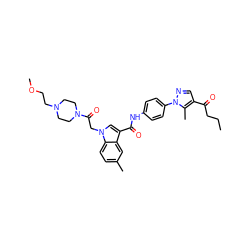 CCCC(=O)c1cnn(-c2ccc(NC(=O)c3cn(CC(=O)N4CCN(CCOC)CC4)c4ccc(C)cc34)cc2)c1C ZINC000203554568