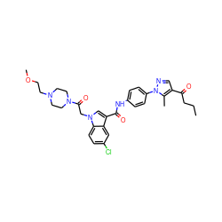 CCCC(=O)c1cnn(-c2ccc(NC(=O)c3cn(CC(=O)N4CCN(CCOC)CC4)c4ccc(Cl)cc34)cc2)c1C ZINC000203554567