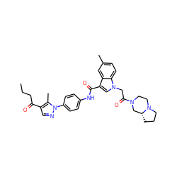 CCCC(=O)c1cnn(-c2ccc(NC(=O)c3cn(CC(=O)N4CCN5CCC[C@@H]5C4)c4ccc(C)cc34)cc2)c1C ZINC000299825569