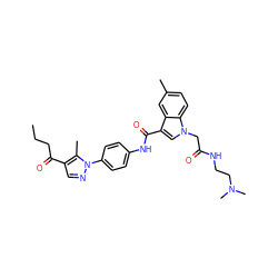 CCCC(=O)c1cnn(-c2ccc(NC(=O)c3cn(CC(=O)NCCN(C)C)c4ccc(C)cc34)cc2)c1C ZINC000299827465