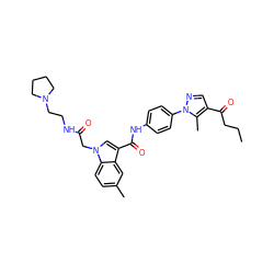 CCCC(=O)c1cnn(-c2ccc(NC(=O)c3cn(CC(=O)NCCN4CCCC4)c4ccc(C)cc34)cc2)c1C ZINC000299830213