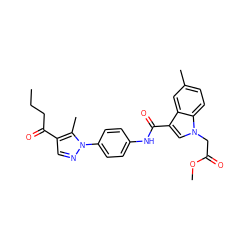 CCCC(=O)c1cnn(-c2ccc(NC(=O)c3cn(CC(=O)OC)c4ccc(C)cc34)cc2)c1C ZINC000299836073