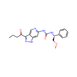 CCCC(=O)c1n[nH]c2cc(NC(=O)N[C@H](COC)c3ccccc3)ncc12 ZINC000261139938