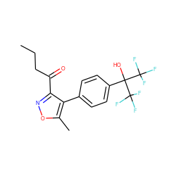 CCCC(=O)c1noc(C)c1-c1ccc(C(O)(C(F)(F)F)C(F)(F)F)cc1 ZINC000028569371