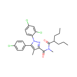 CCCC(CCC)C(=O)N(C)C(=O)c1nn(-c2ccc(Cl)cc2Cl)c(-c2ccc(Cl)cc2)c1C ZINC000040939328