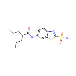 CCCC(CCC)C(=O)Nc1ccc2nc(S(N)(=O)=O)sc2c1 ZINC000013471988