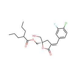 CCCC(CCC)C(=O)OC[C@]1(CO)C/C(=C\c2ccc(Cl)c(F)c2)C(=O)O1 ZINC000040865050