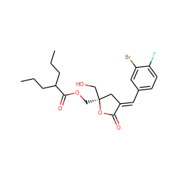 CCCC(CCC)C(=O)OC[C@]1(CO)C/C(=C\c2ccc(F)c(Br)c2)C(=O)O1 ZINC000042875986