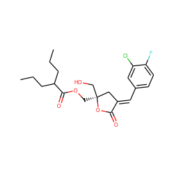 CCCC(CCC)C(=O)OC[C@]1(CO)C/C(=C\c2ccc(F)c(Cl)c2)C(=O)O1 ZINC000040863537