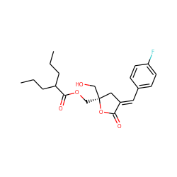 CCCC(CCC)C(=O)OC[C@]1(CO)C/C(=C\c2ccc(F)cc2)C(=O)O1 ZINC000040741519