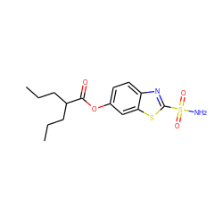 CCCC(CCC)C(=O)Oc1ccc2nc(S(N)(=O)=O)sc2c1 ZINC000013471989