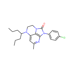 CCCC(CCC)N1CCn2c(=O)n(-c3ccc(Cl)cc3)c3nc(C)cc1c32 ZINC000013652917