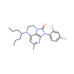 CCCC(CCC)N1CCn2c(=O)n(-c3ccc(Cl)cc3Cl)c3nc(C)cc1c32 ZINC000013652915