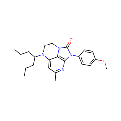 CCCC(CCC)N1CCn2c(=O)n(-c3ccc(OC)cc3)c3nc(C)cc1c32 ZINC000013652921