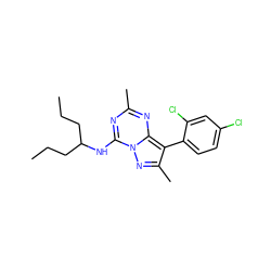 CCCC(CCC)Nc1nc(C)nc2c(-c3ccc(Cl)cc3Cl)c(C)nn12 ZINC000013804979