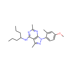 CCCC(CCC)Nc1nc(C)nc2c1c(C)nn2-c1ccc(OC)cc1C ZINC000045253508