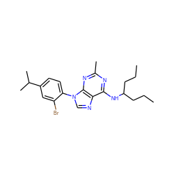 CCCC(CCC)Nc1nc(C)nc2c1ncn2-c1ccc(C(C)C)cc1Br ZINC000013794866