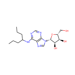 CCCC(CCC)Nc1ncnc2c1ncn2[C@@H]1O[C@H](CO)[C@@H](O)[C@H]1O ZINC000034492436