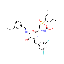 CCCC(CCC)S(=O)(=O)C[C@@H](NC(=O)OC)C(=O)N[C@@H](Cc1cc(F)cc(F)c1)[C@H](O)CNCc1cccc(CC)c1 ZINC000028817331