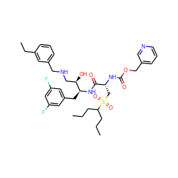 CCCC(CCC)S(=O)(=O)C[C@@H](NC(=O)OCc1cccnc1)C(=O)N[C@@H](Cc1cc(F)cc(F)c1)[C@H](O)CNCc1cccc(CC)c1 ZINC000028817327