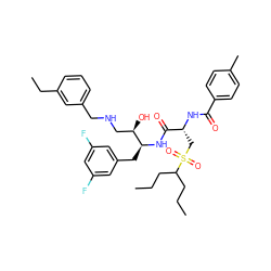 CCCC(CCC)S(=O)(=O)C[C@@H](NC(=O)c1ccc(C)cc1)C(=O)N[C@@H](Cc1cc(F)cc(F)c1)[C@H](O)CNCc1cccc(CC)c1 ZINC000028817305