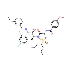 CCCC(CCC)S(=O)(=O)C[C@@H](NC(=O)c1ccc(OC)cc1)C(=O)N[C@@H](Cc1cc(F)cc(F)c1)[C@H](O)CNCc1cccc(CC)c1 ZINC000028817307
