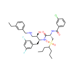CCCC(CCC)S(=O)(=O)C[C@@H](NC(=O)c1cccc(Cl)c1)C(=O)N[C@@H](Cc1cc(F)cc(F)c1)[C@H](O)CNCc1cccc(CC)c1 ZINC000028817311