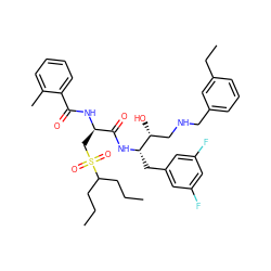 CCCC(CCC)S(=O)(=O)C[C@@H](NC(=O)c1ccccc1C)C(=O)N[C@@H](Cc1cc(F)cc(F)c1)[C@H](O)CNCc1cccc(CC)c1 ZINC000028817313